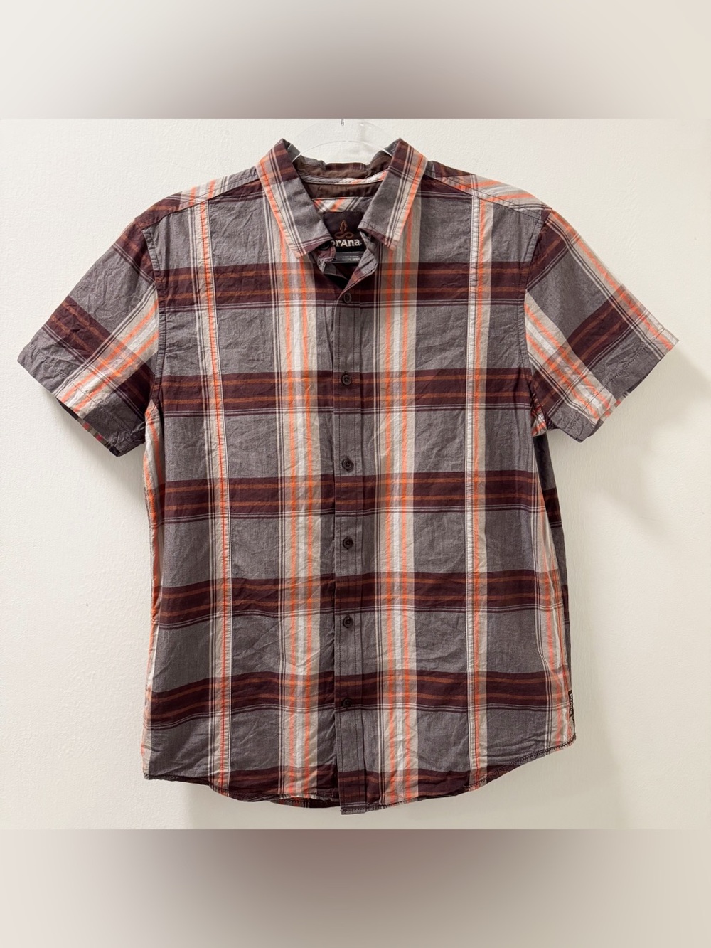 PrAna Men’s Short Sleeve Plaid Button Down Shirt - Size Small
